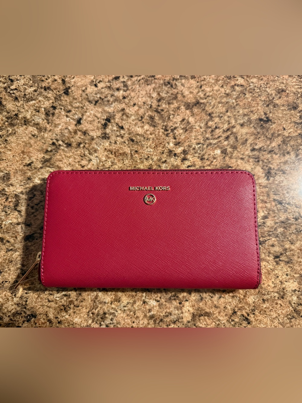 MICHAEL Michael Kors Burgundy Zip-Around Wallet with Gold Hardware